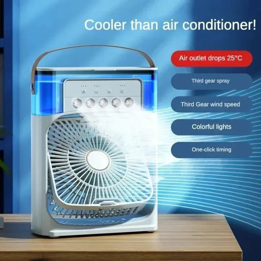 Portable Humidifier Air Cooler Mist Fan Mini Table Fan For Home With 3 Speed Mode With Water Spray, 7 Color Led & Timer, Usb Personal Cooler Desk Fan For Shop, Office, Kitchen